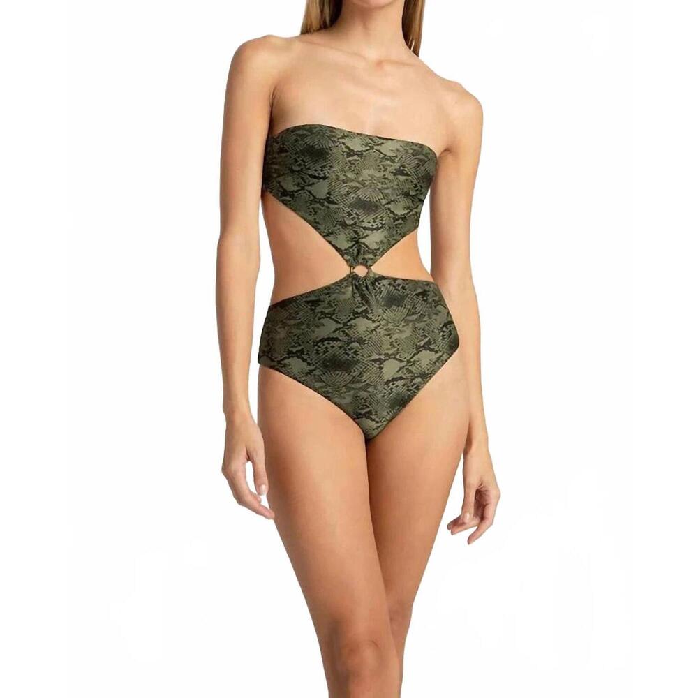 NEW TOUCHÉ cut out one piece trinkini in green/ black